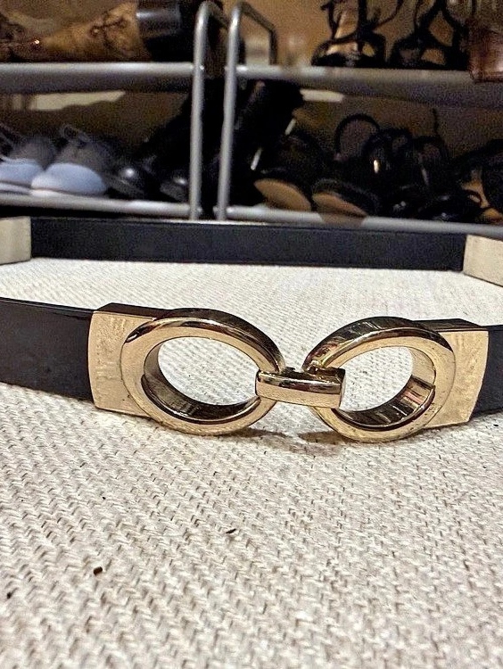 White House Black Market Leather Belt in Black & Gold Size Small